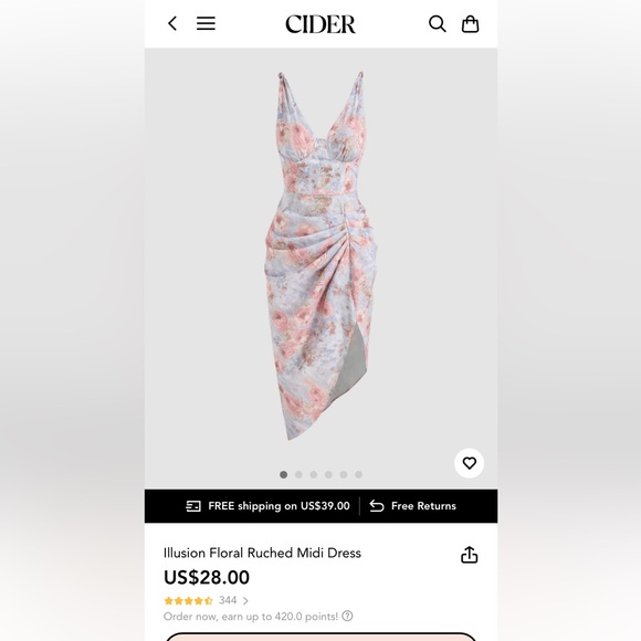 Cider illusion floral ruched midi dress Violet NWT sized small - Picture 2 of 8